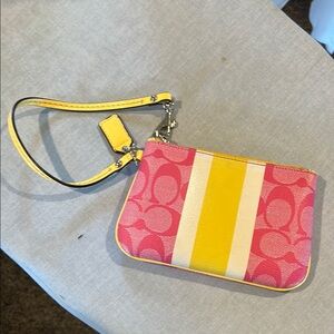 Coach Pink and Yellow Wristlet